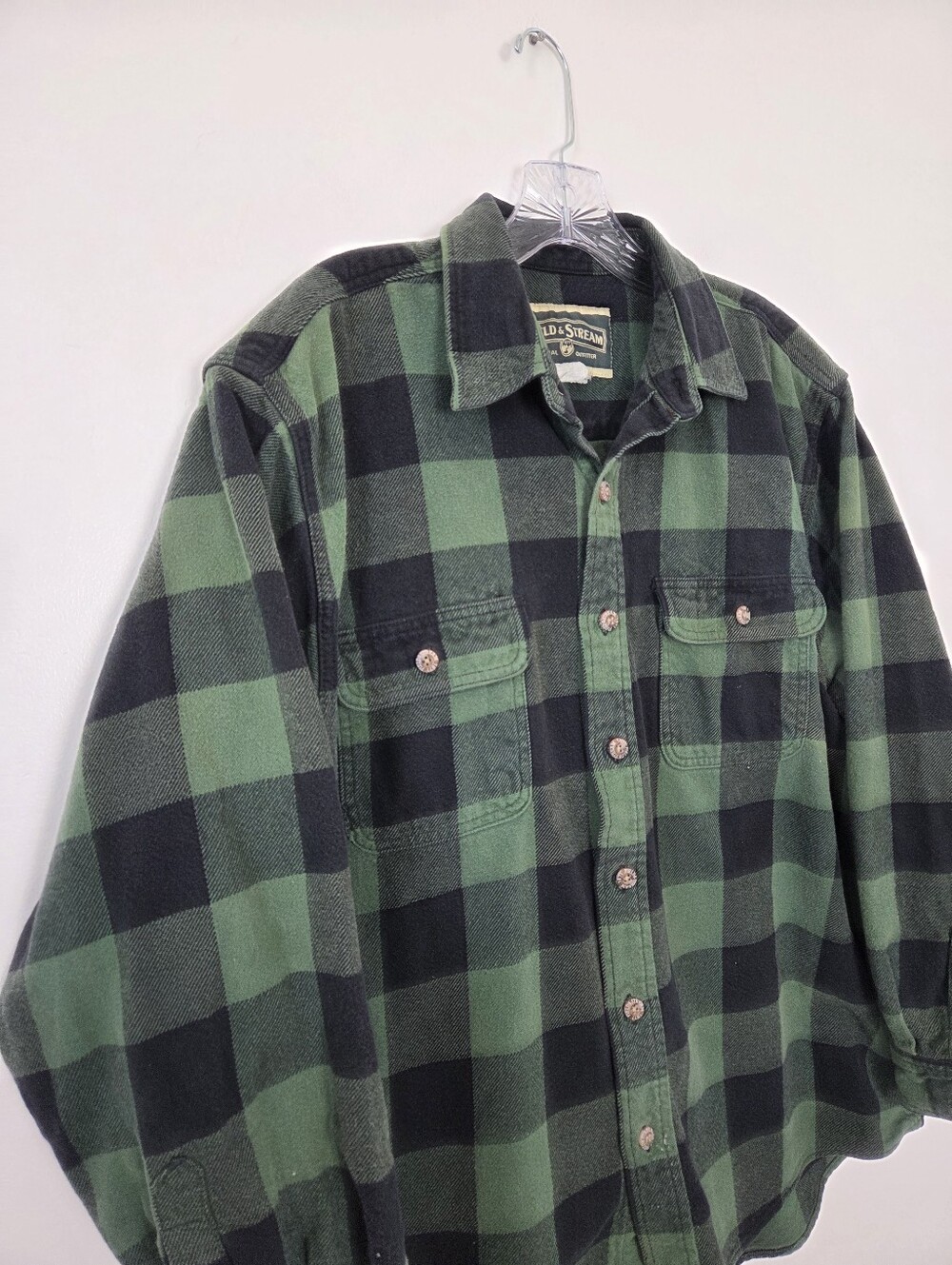 Field & Stream Plaid Flannel Button Up Shirt Men's XL Green Navy Oversized Cabin - Picture 3 of 11